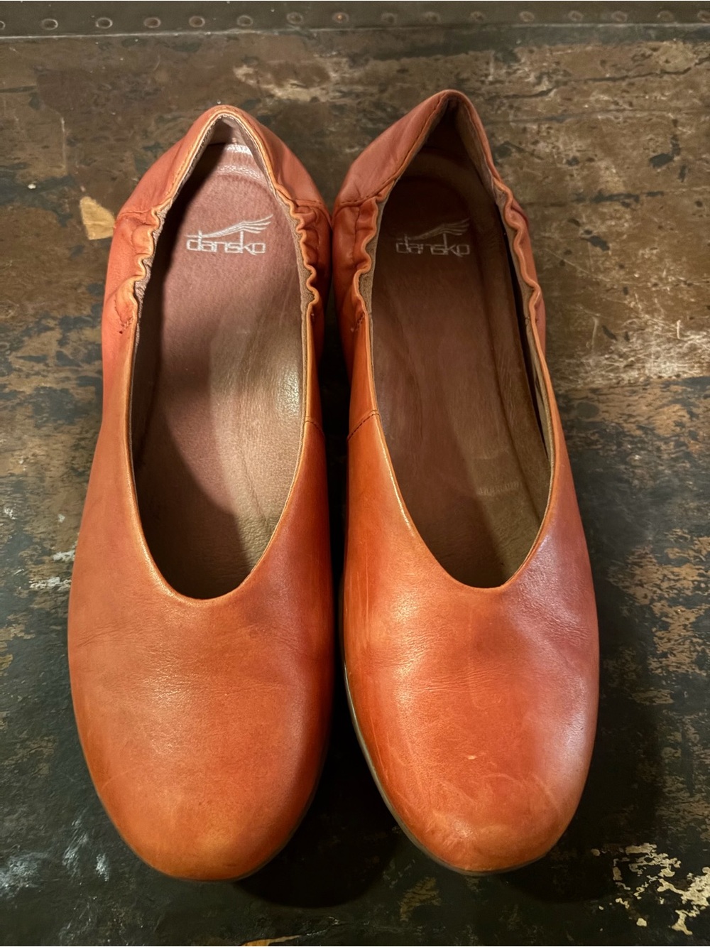Dansko Women's Orange Leather Slip-On Flats